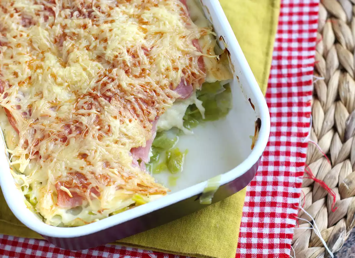 9. Leek, ham and cheese gratin