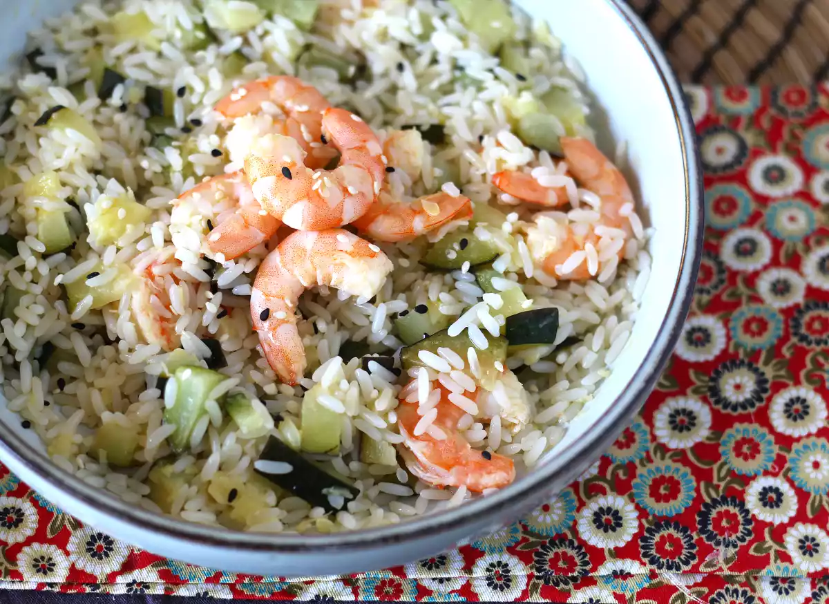 5. Rice salad with shrimp, zucchini and ginger