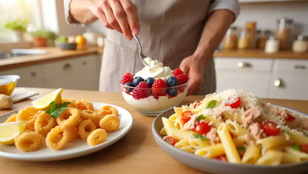 Today's June 3rd Menu: Start with crispy calamari and end with a refreshing, fruity cream dessert.