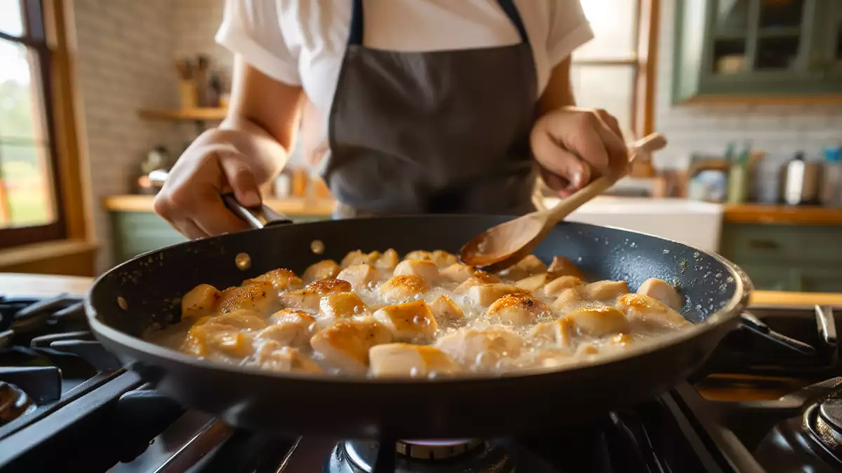 Why does chicken release so much liquid in the pan and the seasoning seem to vanish while cooking?