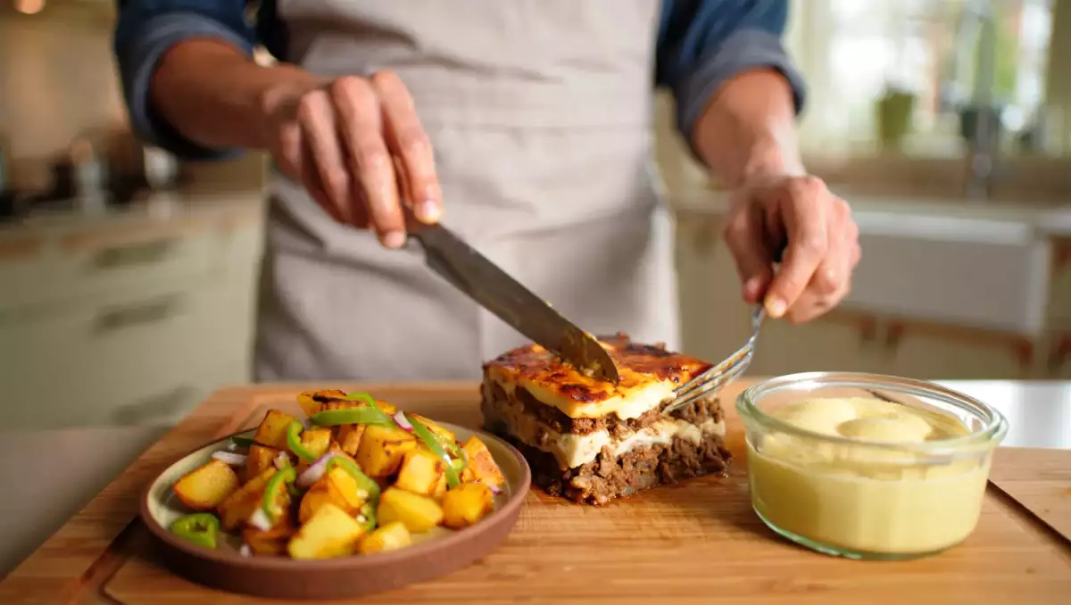 Daily menu, July 25: delightful potato pepper fry, savory Greek moussaka, and refreshing mango lime sorbet