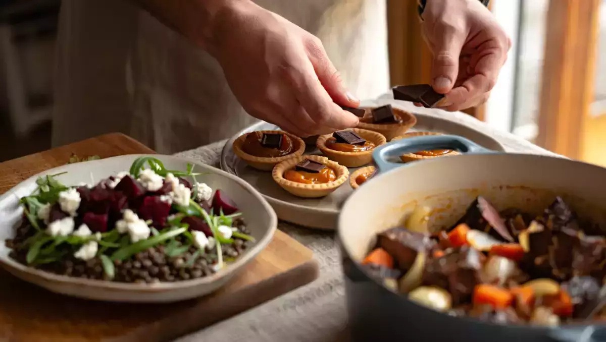 Daily menu, July 29: a delightful warm salad, hearty beef stew, and indulgent caramel chocolate tarts