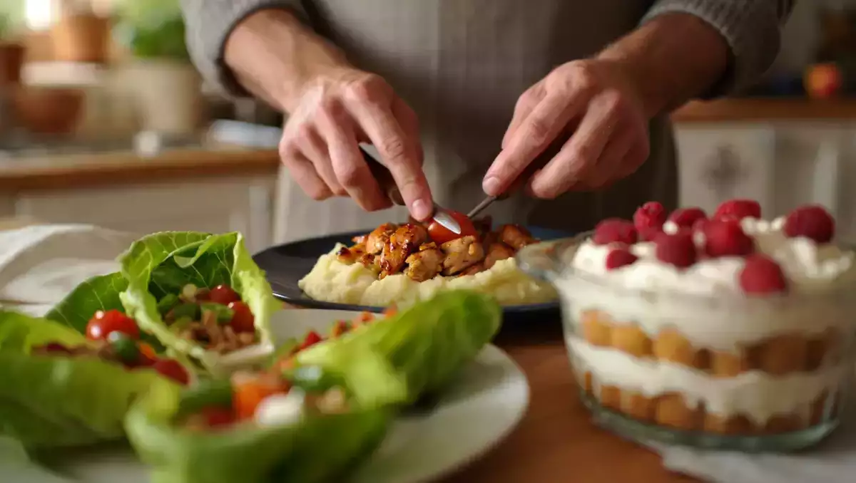Daily menu, July 30: a refreshing lettuce salad, spicy chicken delight, and a fruity tiramisu