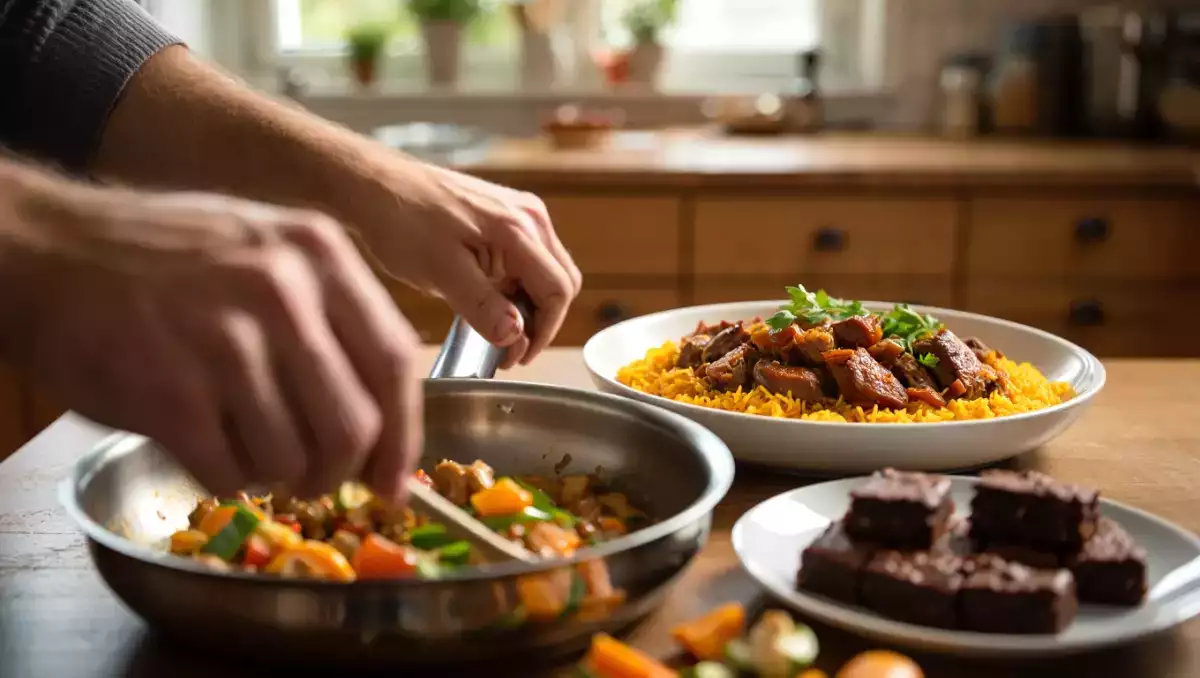 Daily menu, August 6: a delightful summer vegetable chicken sauté, flavorful lamb dhansak, and indulgent protein brownies
