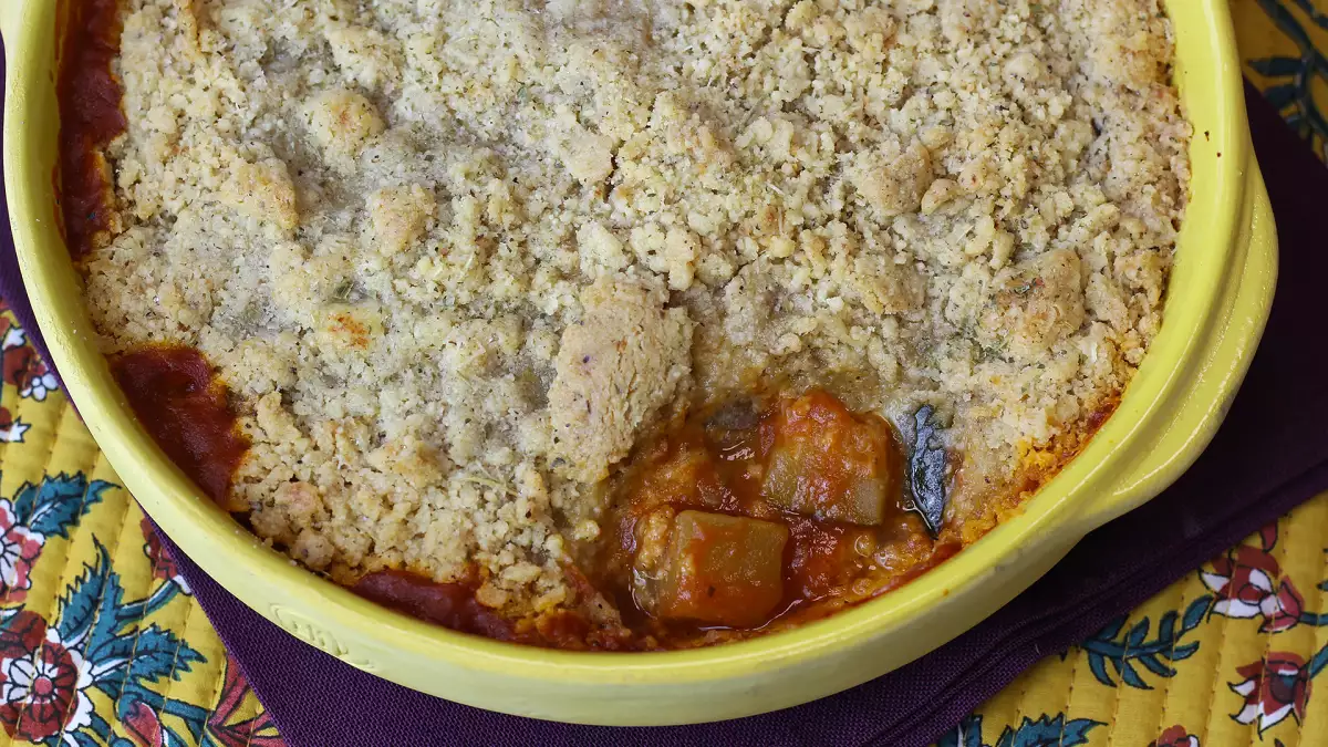Make-ahead ratatouille crumble you can prepare in advance and serve equally delicious hot or cold