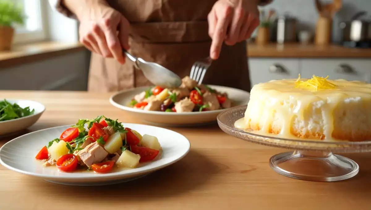 Daily menu, August 16: refreshing potato salad, flavorful steamed chicken, and zesty angel food cake