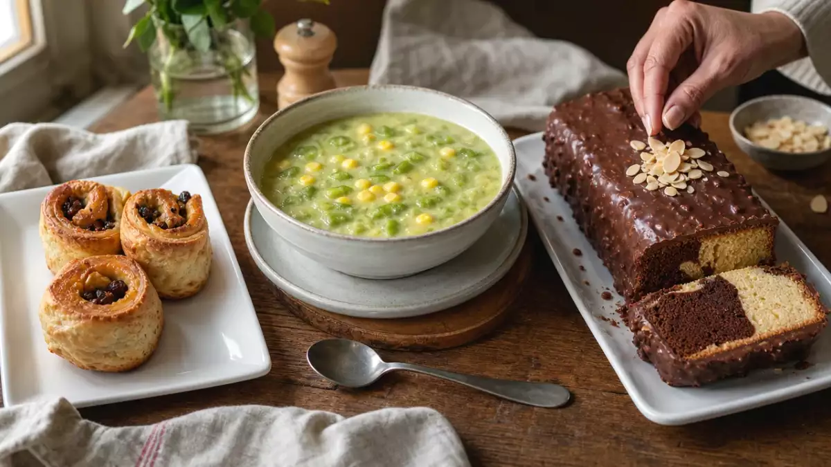 Daily menu, September 17: delightful mini chelsea buns, creamy celery soup, and indulgent marble cake