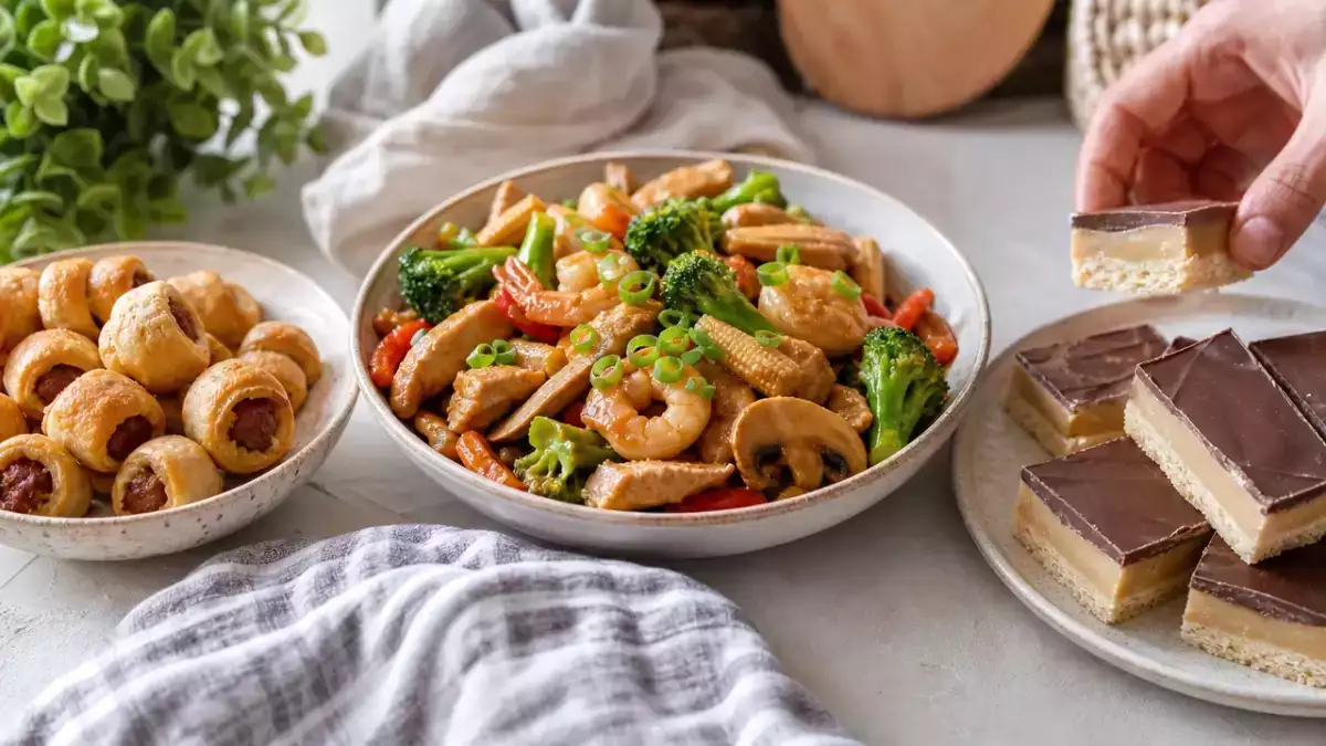 Daily Menu, September 23: delightful pineapple rolls, vibrant chicken & shrimp stir-fry, and indulgent millionaire's shortbread