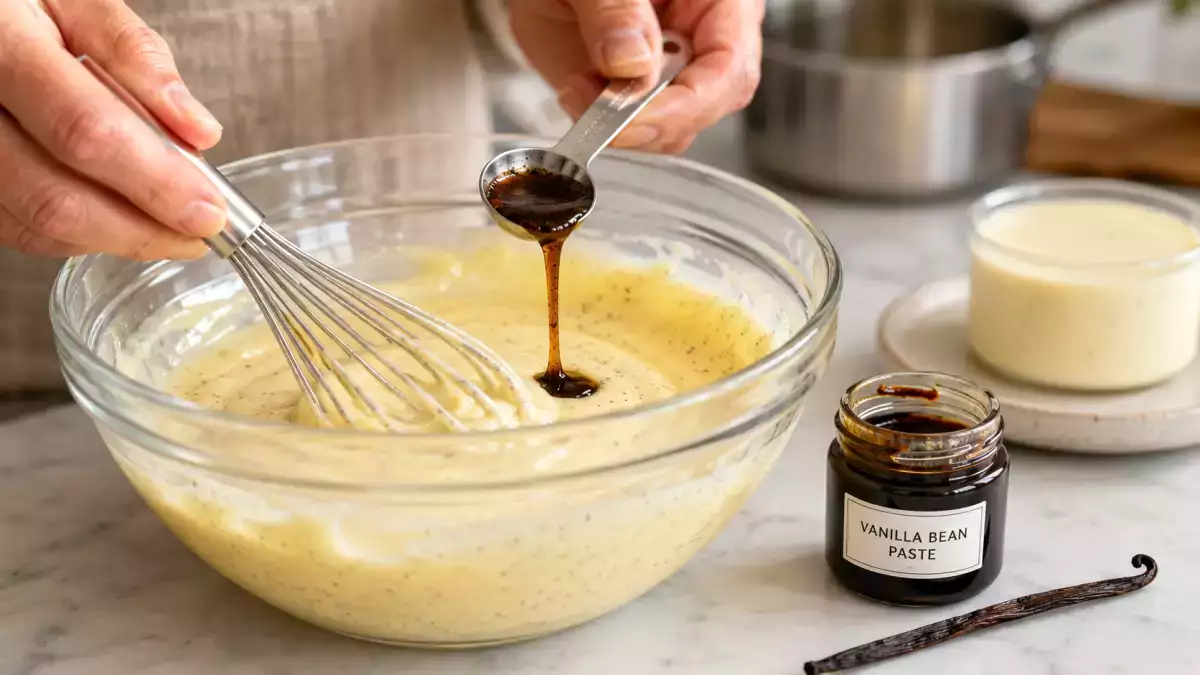 Vanilla beans too expensive? Use paste for custard flecks without the scraping