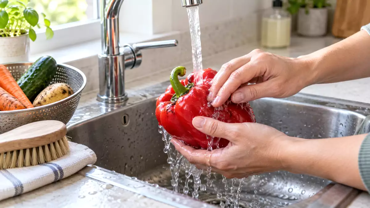 Washing vegetables with soap? Cool running water is the safer default