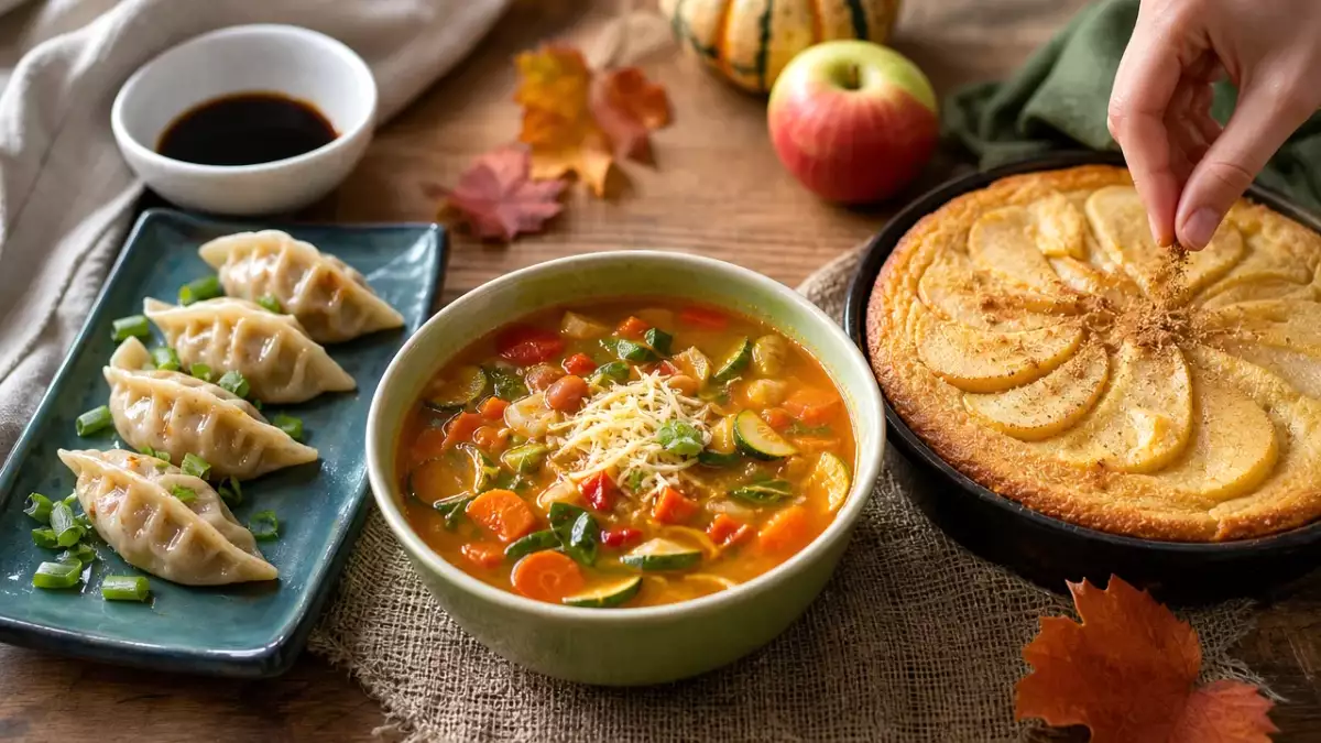 Daily menu, October 3: delightful chicken gyozas, hearty vegetable minestrone, and acorn squash pie