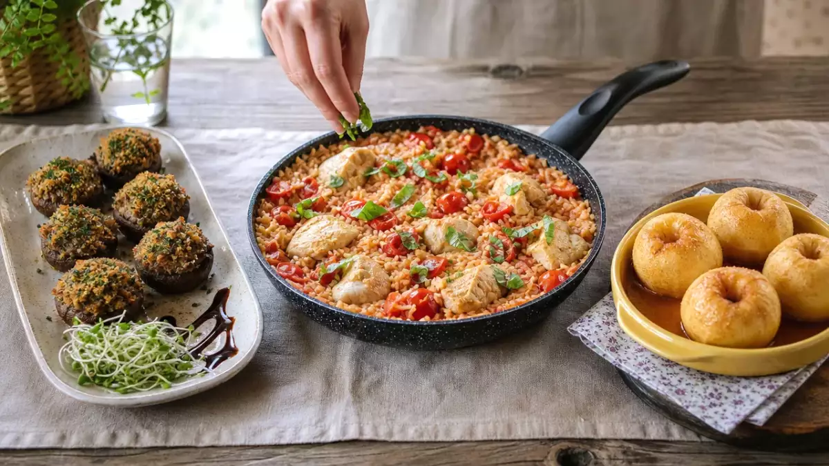 Daily menu, October 12: delightful stuffed mushrooms, hearty chicken rice, and sweet baked apples