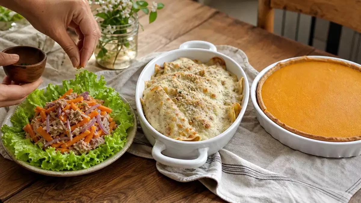 Daily menu, October 17: carrot tuna salad, creamy mushroom crepes and American pumpkin pie