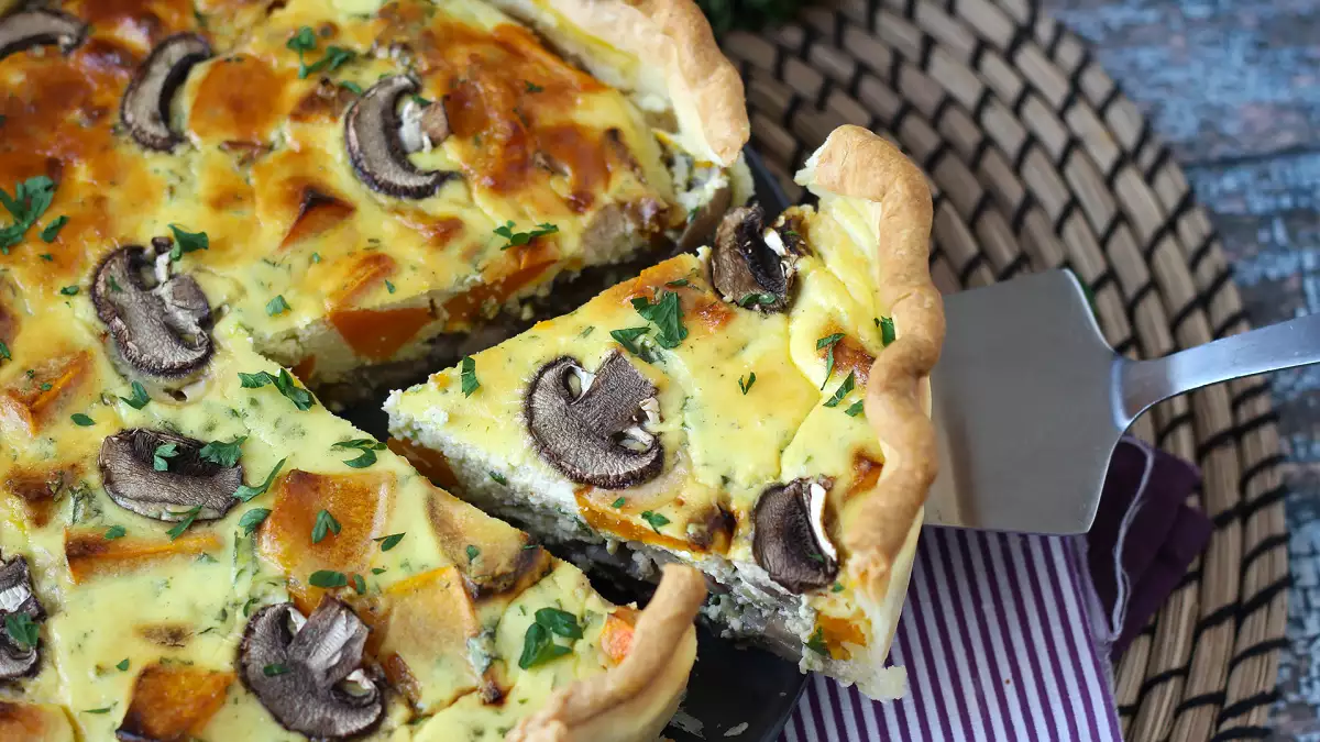 Bring the flavors of fall to your table with this simple, creamy pumpkin and mushroom quiche