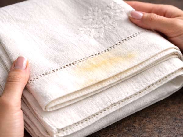How to remove yellow stains from a tablecloth kept for special occasions