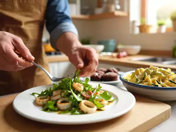 June 1st daily menu: grilled calamari, creamy zucchini carbonara and decadent chocolate fondant