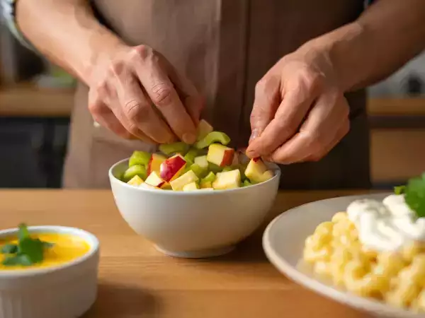 June 20 daily menu: start with creamy corn soup and finish with a light, zesty fruity salad