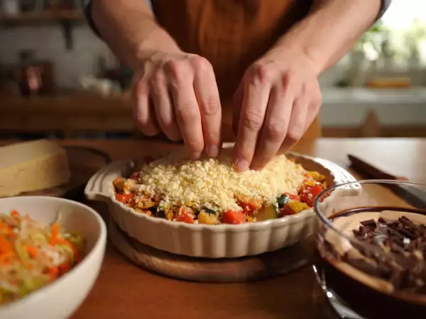 Try today's 23 June menu: cabbage stir-fry, ratatouille crumble and indulgent coffee creams