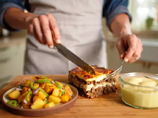 Daily menu, July 25: delightful potato pepper fry, savory Greek moussaka, and refreshing mango lime sorbet