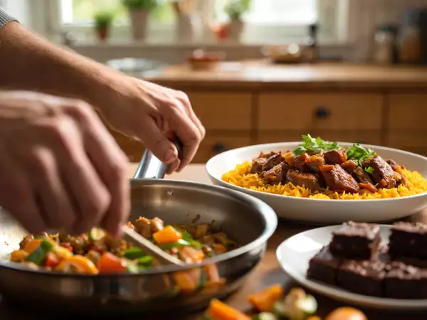 Daily menu, August 6: a delightful summer vegetable chicken sauté, flavorful lamb dhansak, and indulgent protein brownies