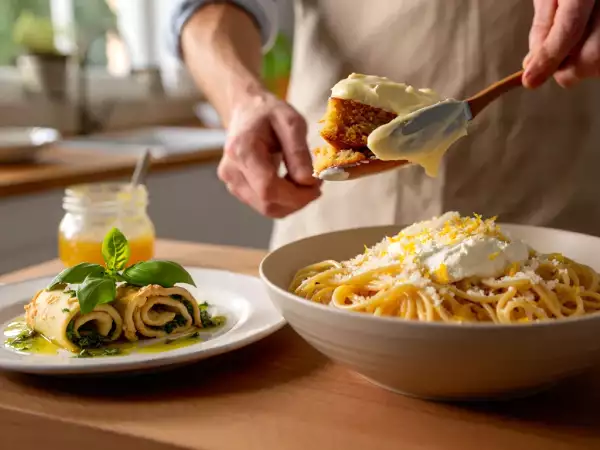 Daily menu, August 2: delightful sweet basil pesto tapenade scrolls, creamy ricotta and lemon pasta, and a classic bolo de bolacha