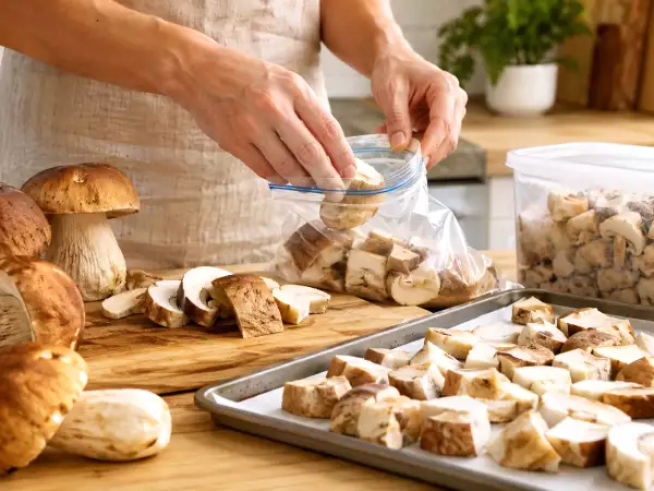 The one easy freezer step that best preserves the aroma and texture of fresh porcini mushrooms