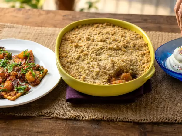 Daily Menu, September 18: a delightful journey with spicy tofu, ratatouille crumble, and creamy vanilla ice cream