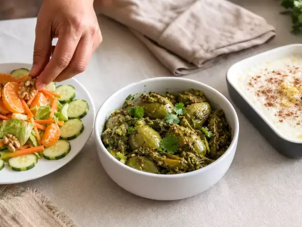 Daily Menu, September 28: refreshing green salad, flavorful Mysore badnekai, and creamy rice pudding