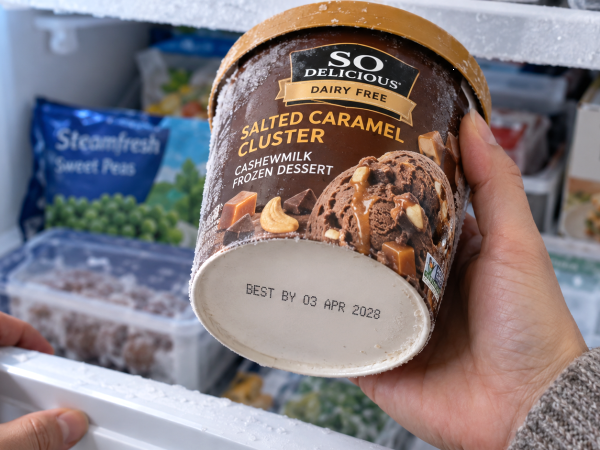 Pint in the freezer? Check So Delicious Salted Caramel Cluster dates through April 3, 2028