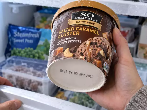 Pint in the freezer? Check So Delicious Salted Caramel Cluster dates through April 3, 2028