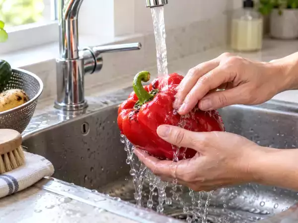 Washing vegetables with soap? Cool running water is the safer default