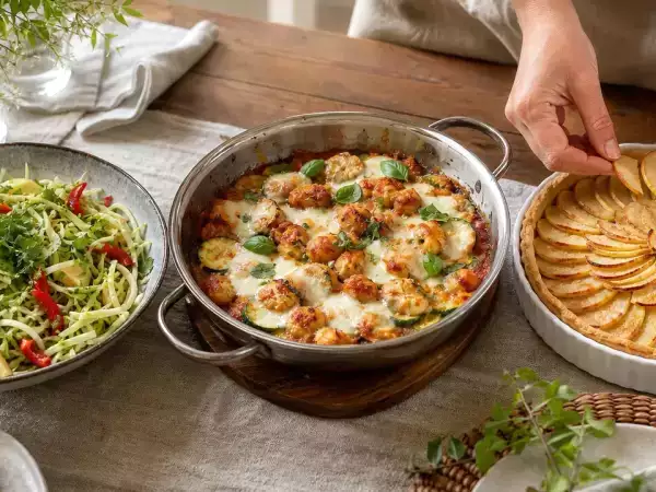 Daily menu, October 2nd: vibrant cabbage and guava salad, comforting zucchini and mozzarella gnocchi gratin, and delightful apple tart