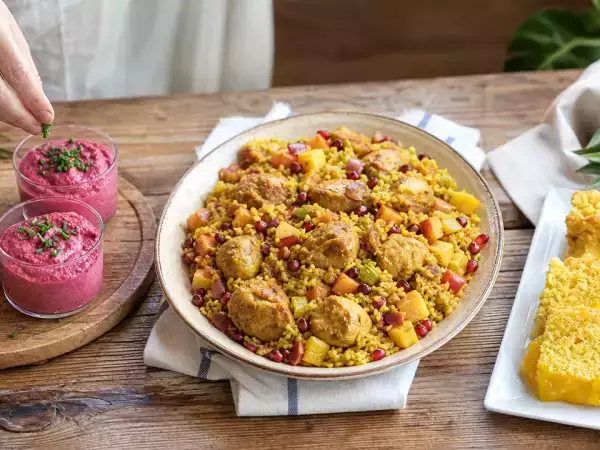 Daily menu, October 4: vibrant beet verrines, spiced chicken, and delightful pineapple cake