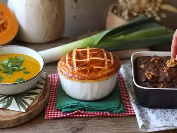 Daily menu, October 10: a cozy butternut squash soup, puff pastry delight, and chocolate brownie treat