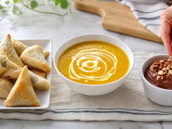 Daily menu, October 19: crisp chicken and leek triangles, comforting carrot soup and vegan hazelnut custard