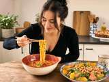 Articles: Daily menu, July 12: a delightful mix of flavors with salmon salad, spicy ramen, and blueberry crumble cake