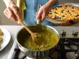 Articles: Daily menu, August 18: delightful homemade savory biscuits, vibrant green onion sambar, and a sweet blueberry banana buckle