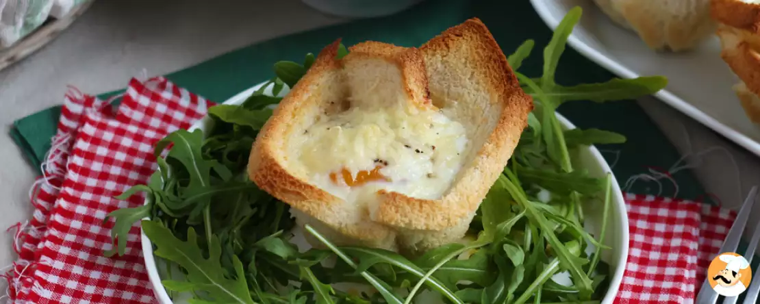A croque monsieur dressed as a muffin