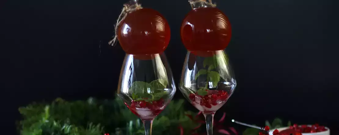 Pomegranate spritz, the cocktail in a christmas bauble!