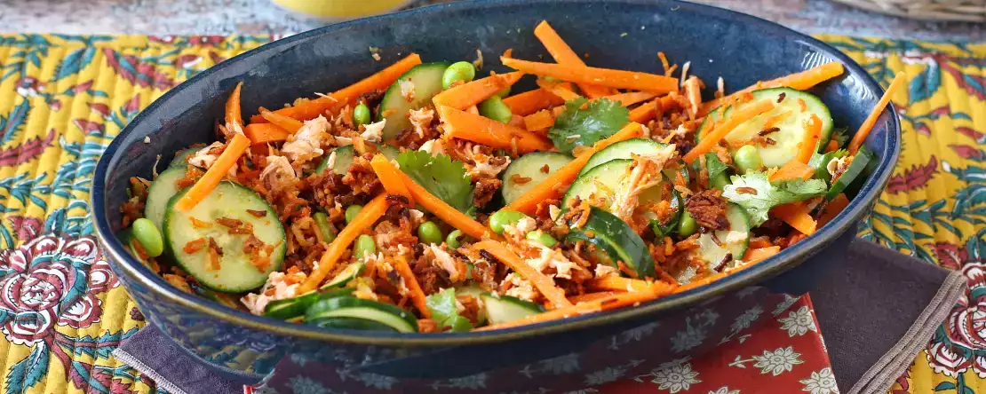 Crispy and spicy salmon crispy rice salad!