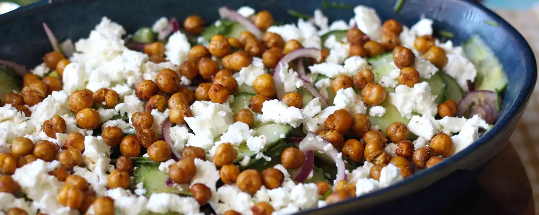 Cucumber, roasted chickpea, avocado and feta salad