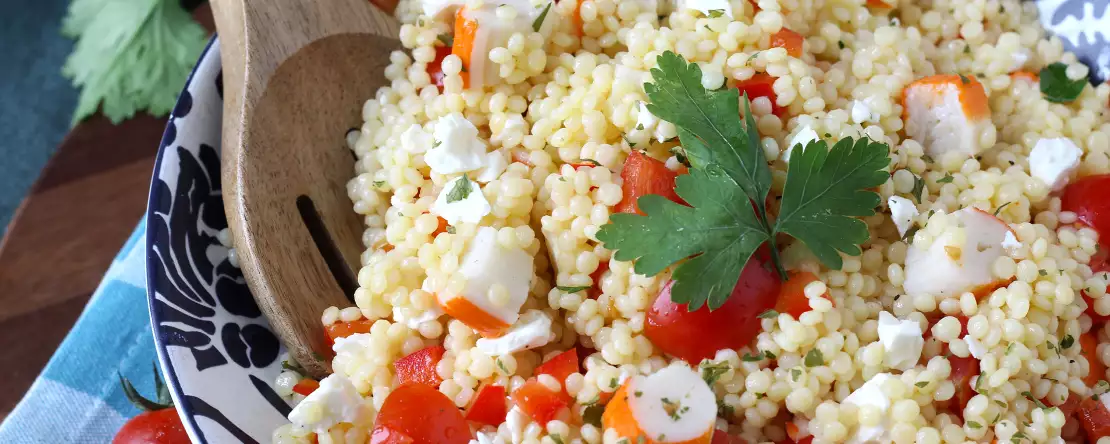 Pearl couscous salad with surimi: fresh, easy, and perfect for summer