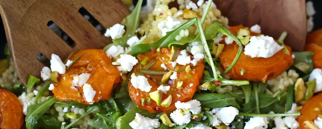 Pearl couscous salad with roasted apricots and feta