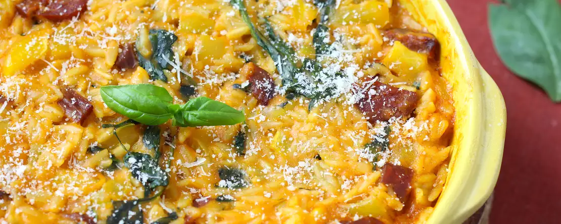 One pot orzo pasta with chorizo