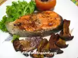Recipe Pan fried salmon steak with red wine sauce