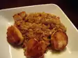 Recipe Apple cider, pancetta and onion risotto with seared sea scallops