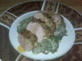Recipe Fennel and onion roast pork loin with mushroom creamed mustard greens and honey