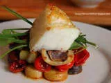 Recipe Chilean Sea Bass on Bed of Roasted Potatoes, Chorizo, Fennel, Onion and Tomato - Plate to Impress!