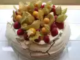 Recipe Raspberry and physalis pavlova with passion fruit coulis