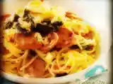 Recipe Garlic kangkong (local spinach) spaghetti with sausage